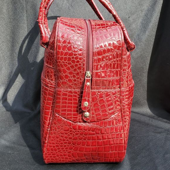 Samantha Brown Travel Bag Carry On Croc Embossed Red Weekender Handles 15x14x9" - Picture 5 of 16